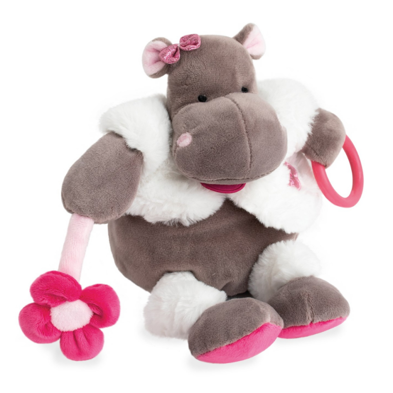 Zoé the hippo activity toy white pink flower 